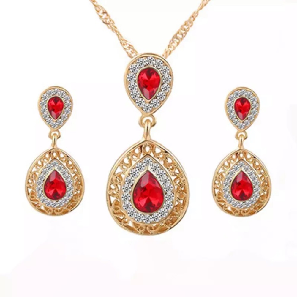 New Crystal Tear Drop Gold Plated Necklace Earring Set